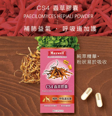 Maxwell|CS4蟲草膠囊60粒 貓狗食用 適合哮喘·呼吸道健康需要或有助腎臟健康