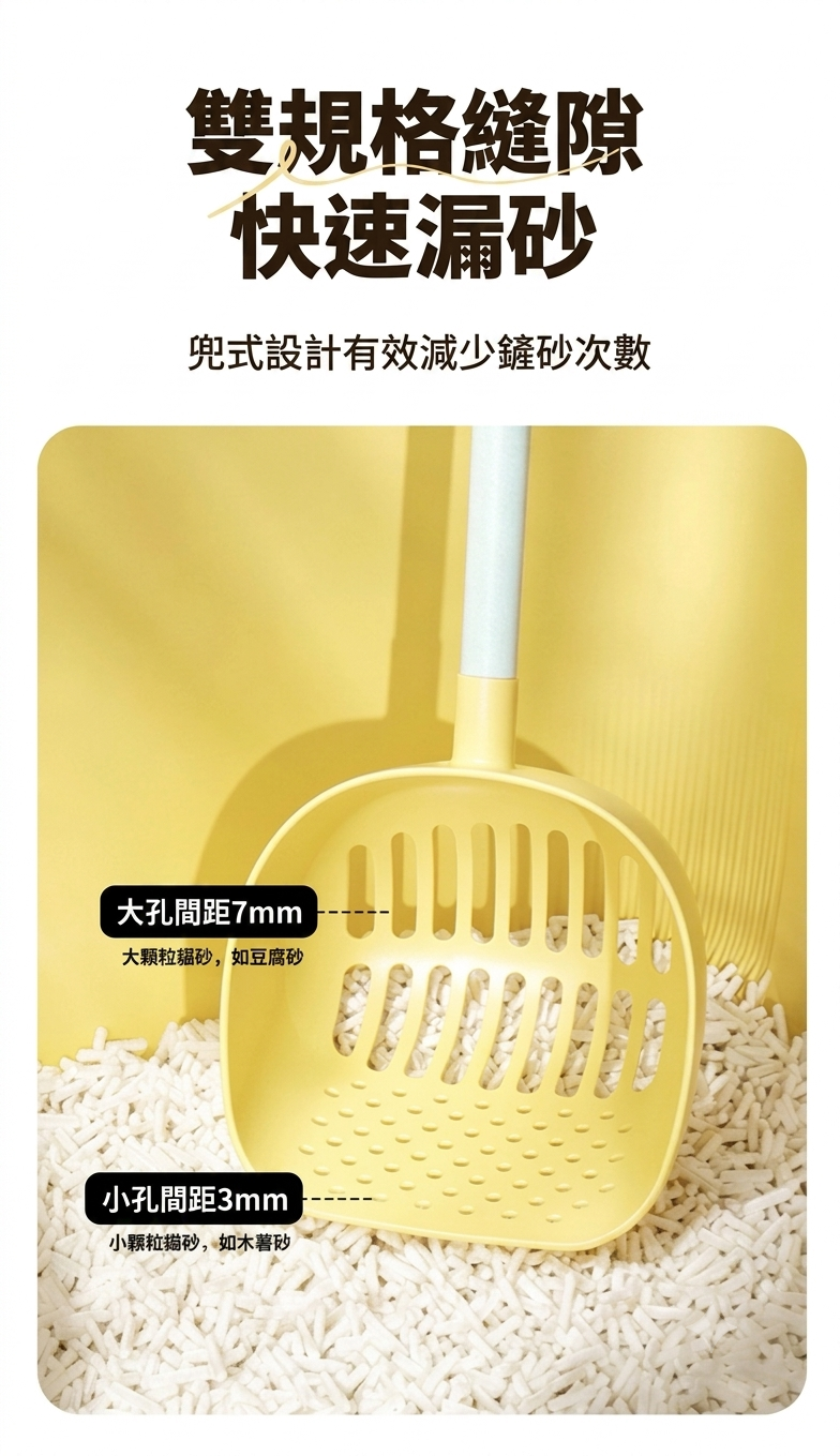 NEW~長柄雙規格漏砂貓砂鏟|47cm加長柄不沾砂 PP環保材質(黃色 / 粉紅色 / 白色)