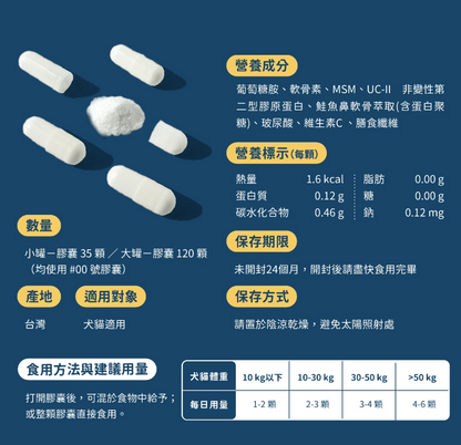 汪喵星球｜UC-II 關節保養粉（MSM 強效加強配方）35顆/120顆 裝 【進階修護，舒緩關節不適感】【貓狗保健】