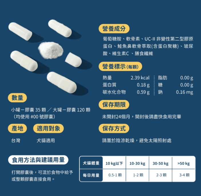 汪喵星球｜UC-II 關節保養粉 (日常保養配方) 35顆/120顆 裝【強健關節，守護毛孩的活力跳躍】【貓狗保健】