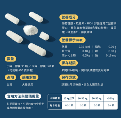 汪喵星球｜UC-II 關節保養粉 (日常保養配方) 35顆/120顆 裝【強健關節，守護毛孩的活力跳躍】【貓狗保健】