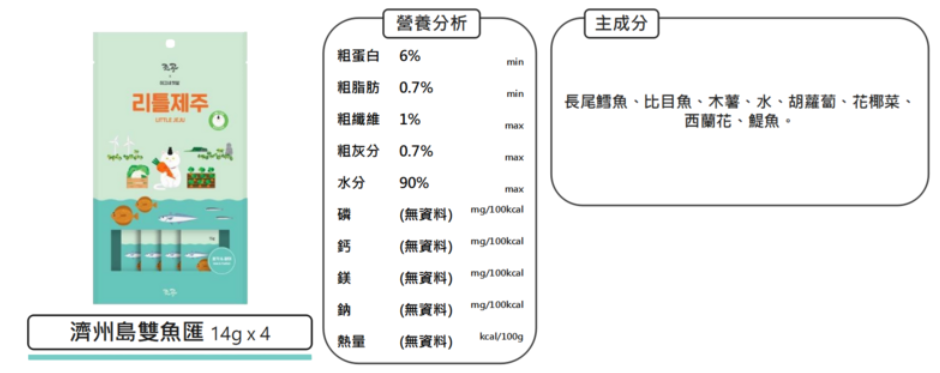 韓國製造Cho and Kang 朝貢5KM濟州島天然有機營養肉泥 -濟州島雙魚匯 (鱈魚+比目魚)貓狗食 1包4條 15g x 4