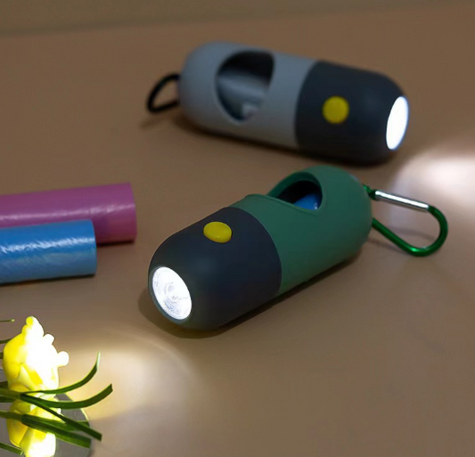 寵物新款【夜間散步必備】LED發光寵物垃圾袋分配器｜便攜式膠囊膠袋盒