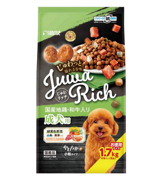 日本Sunrise Juwa 國產走地雞/黑毛和牛+野菜 狗糧1.7kg【成犬食】