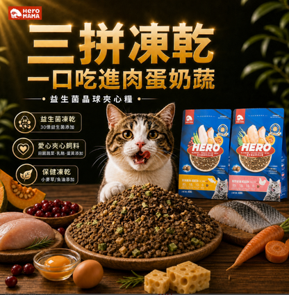 台灣【HeroMama】 益生菌晶球夾心糧 | 30億益生菌 凍乾三拼 貓咪主糧 全齡貓貓配方 400g/1.5kg/4.5kg