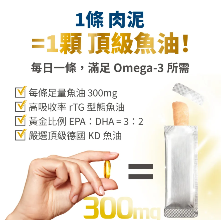 台灣【毛掌醫學】德國頂級KD魚油 保健肉泥 | 93%高濃度Omega-3 貓狗通用 寵物純魚油 (4條/30條入)