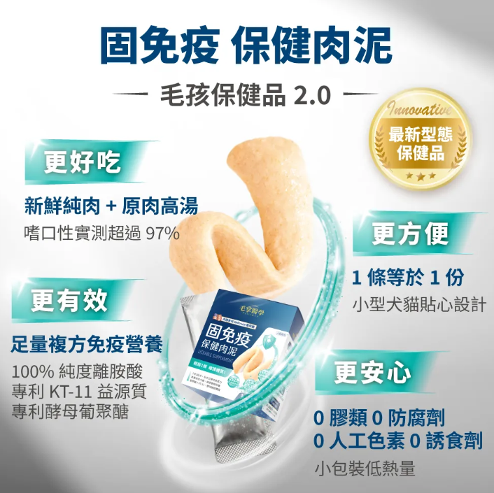 台灣【毛掌醫學】固免疫 保健肉泥 | 7合1複方 提升貓狗抵抗力 離胺酸足量 寵物免疫保健 (4條/30條入)