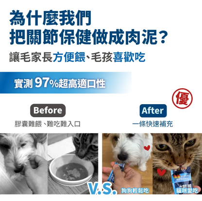 台灣【毛掌醫學】護關節保健肉泥 貓狗適用 (4入/30入)｜強效潤滑、維持關節靈活、強健肌肉