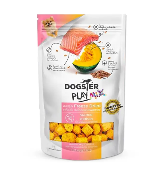 泰國No.1 Dogster Play Mix 凍乾狗零食 40g (三文魚+南瓜+亞麻籽) | 護毛腸胃健康