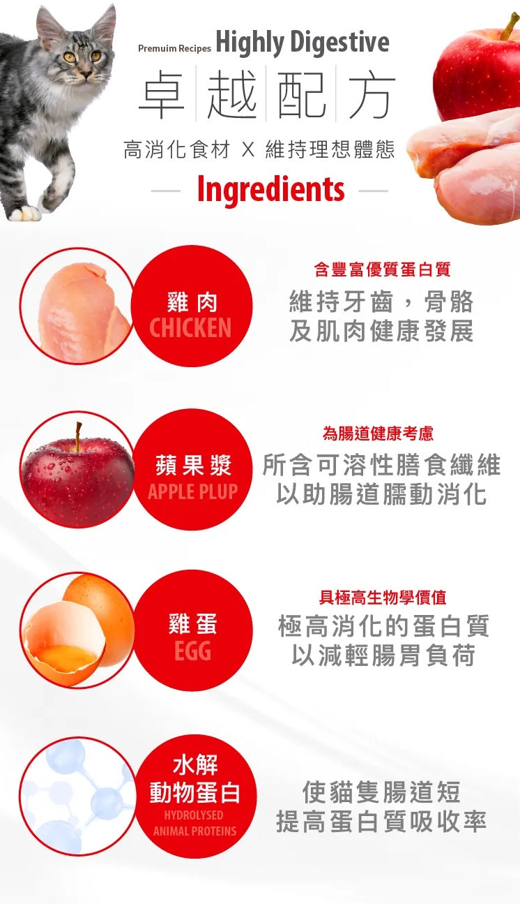 意大利Lechat Excellence®丨雞肉蘋果成貓健體配方1.5kg 成貓糧