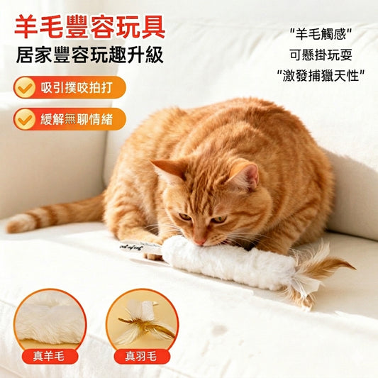 【天然真羊毛x真羽毛】貓咪豐容發洩玩具 | 可懸掛設計 舒緩貓咪焦慮 激發捕獵天性 貓玩具「兩件裝」