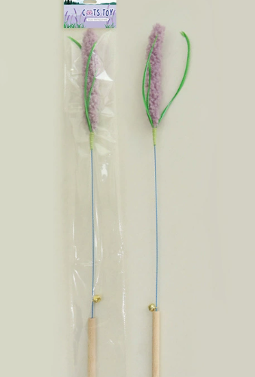【日系自嗨神器】仿真狗尾草薰衣草逗貓棒 (44cm長桿/帶鈴鐺) | 貓咪互動耐咬解悶玩具  花花長16cm