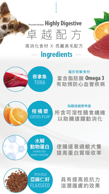 意大利Special Dog Execellence 吞拿魚柑橘小型成犬健體配方 （迷你粒粒糧）全年齡狗糧 1.5kg