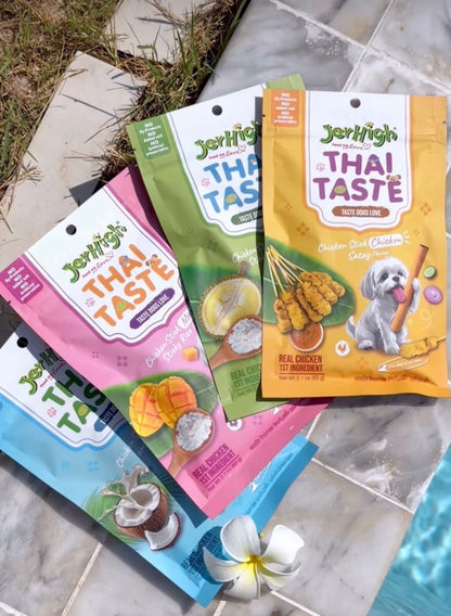【限時免運費】「$99/4包 再包郵 」泰國 JerHigh「Thai Taste」犬用零食脆條組合（任選 4 包）｜沙爹雞肉/榴槤/芒果糯米/椰奶
