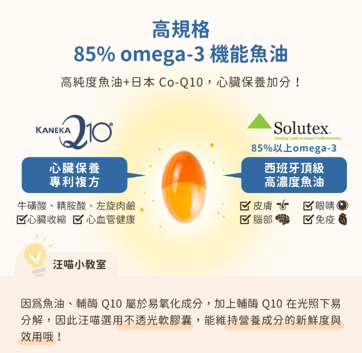 【台灣汪喵星球】85% Omega-3 機能魚油 (心臟 Plus) 60顆入 | 頂級rTG高純度/Q10心血管保健 HK$288