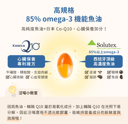 【台灣汪喵星球】85% Omega-3 機能魚油 (心臟 Plus) 60顆入 | 頂級rTG高純度/Q10心血管保健 HK$288