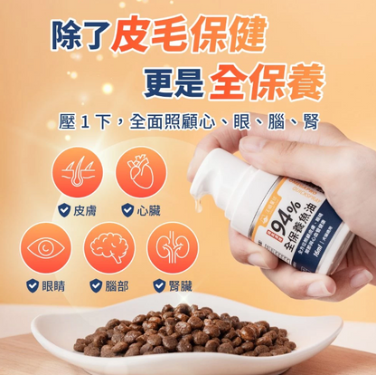 汪喵星球 94%高濃度Omega-3魚油壓瓶 16ml【貓狗食用】 * 壓1下 = 1顆 94%頂級魚油！嚴選西班牙專利Solutex魚油