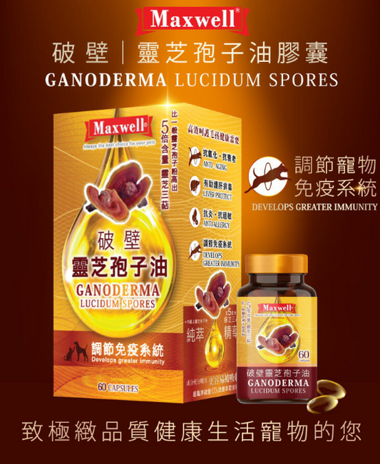 Maxwell®⎜純破壁靈芝孢子油 60粒  貓狗食用