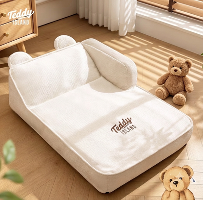【韓國🇰🇷Teddy Island】泰迪熊聯名軟乎乎沙發窩｜加高護頸枕・耐抓雪華絨高回彈寵物沙發床 (L / XL)