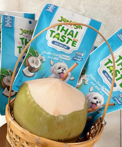 【限時免運費】「$99/4包 再包郵 」泰國 JerHigh「Thai Taste」犬用零食脆條組合（任選 4 包）｜沙爹雞肉/榴槤/芒果糯米/椰奶
