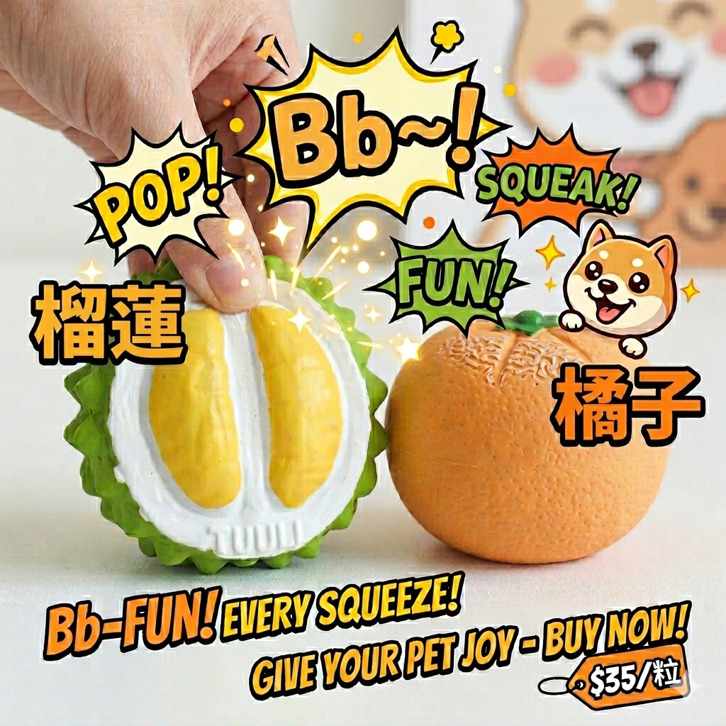 📣 超人氣 Bb-FUN 寵物互動發聲玩具 — 榴蓮 /橘子 📣 （一壓即響 / 貓狗互動）