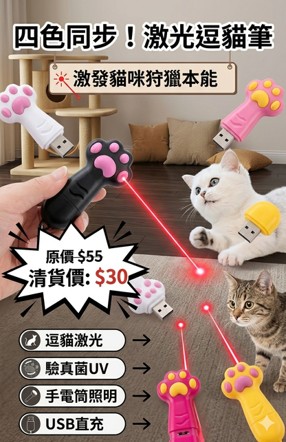 🐾 【限時超值清貨！】超可愛 3合1 貓爪逗貓筆 🐱✨USB充電激光貓玩具