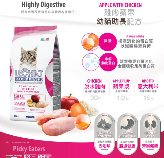 意大利Lechat Excellence®丨雞肉蘋果幼貓助長配方1.5kg BB貓