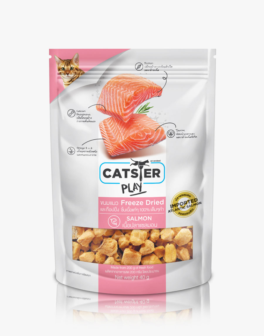 【泰國Catster Play】頂級冷凍乾燥大西洋三文魚丁 40g | 貓咪凍乾零食/美毛佐餐 HK$48 銅板價首選