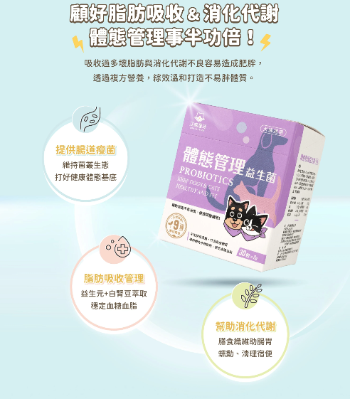 【汪喵星球】體態管理益生菌 (30包/盒) ｜ 平衡胖瘦菌叢・白腎豆添加 X 穩定血糖血脂（打造易瘦體質・犬貓適用）